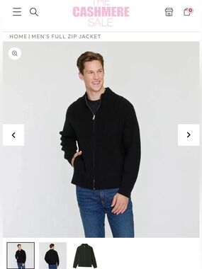Men's Black Full-Zip 100% cashmere Jacket